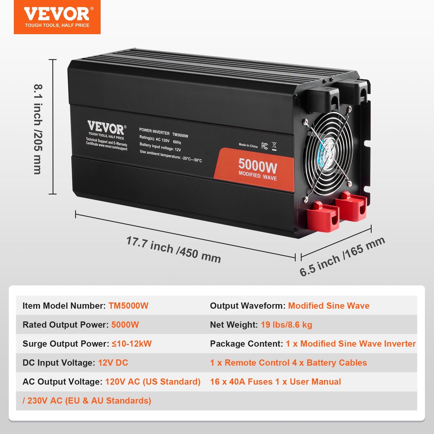 Modifierad sinusvågseffektomriktare 5000W DC12V till AC120V LCD-fjärrkontroll