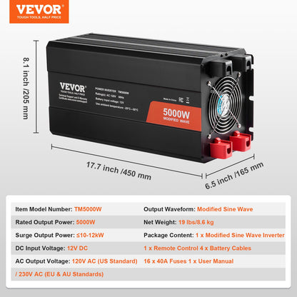 Modifierad sinusvågseffektomriktare 5000W DC12V till AC120V LCD-fjärrkontroll