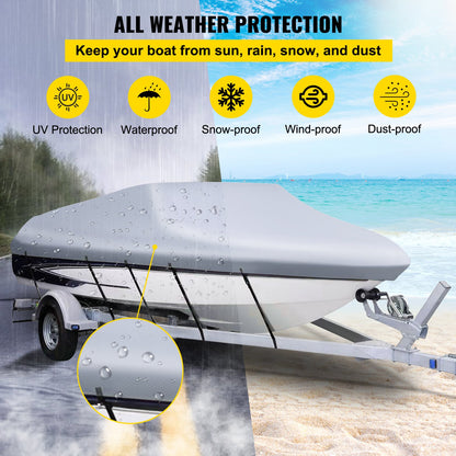 Waterproof Boat Cover, 20'-22' Towable Boat Cover, Beam Width Up to 106" Hull Cover Heavy Duty 600D Marine Grade Polyester Mooring Cover for Fits V-Hull Boat with 5 Tie Down Straps