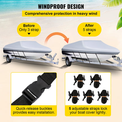 Waterproof Boat Cover, 20'-22' Towable Boat Cover, Beam Width Up to 106" Hull Cover Heavy Duty 600D Marine Grade Polyester Mooring Cover for Fits V-Hull Boat with 5 Tie Down Straps