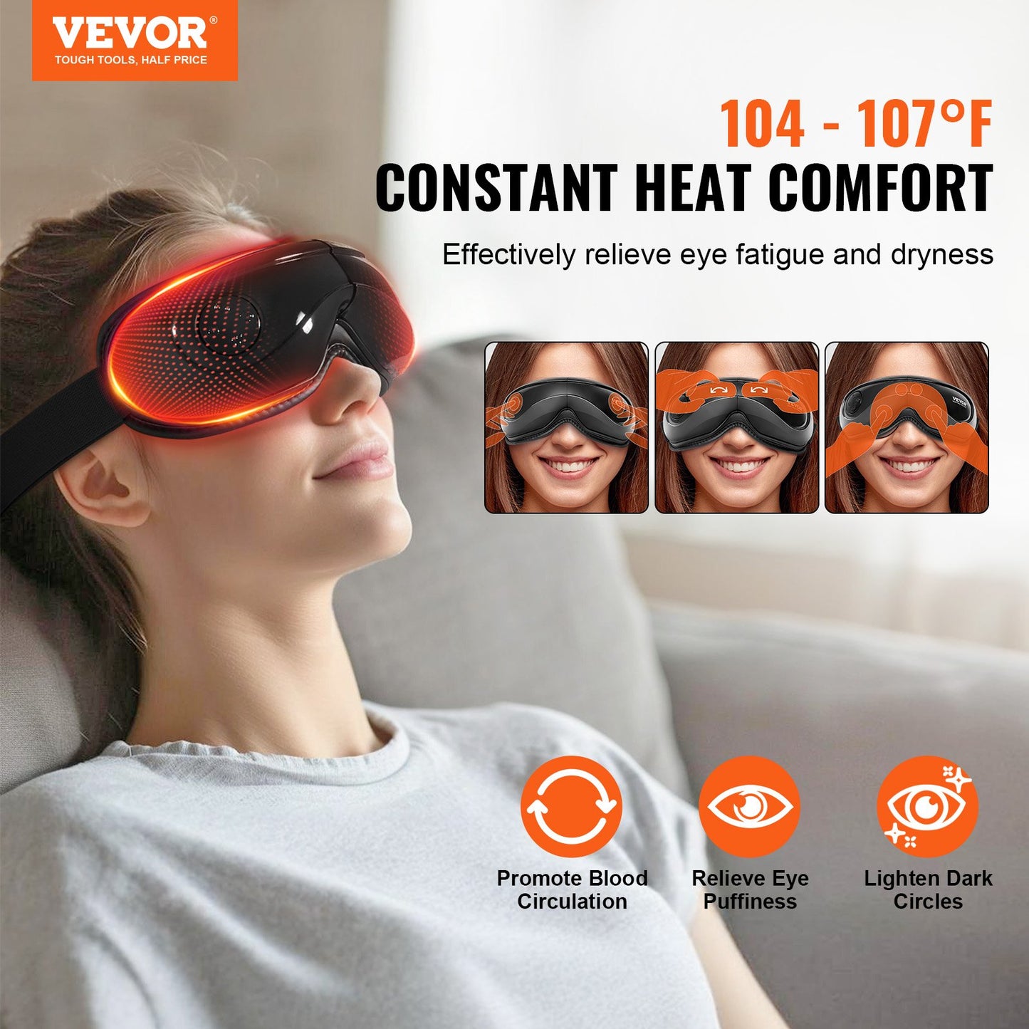 Eye Massager med värme & fjärrkontroll ögonvårdsenhet 5 lägen Bluetooth-musik