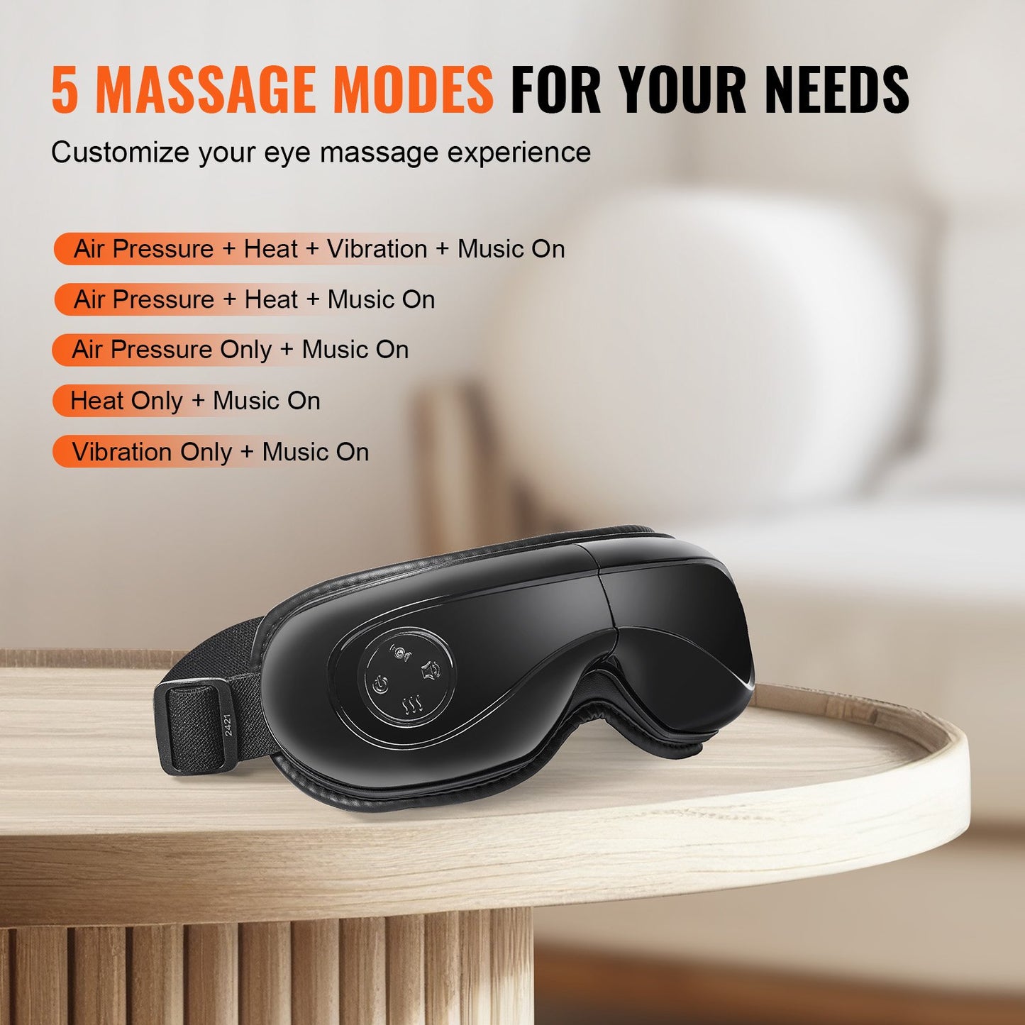 Eye Massager med värme & fjärrkontroll ögonvårdsenhet 5 lägen Bluetooth-musik