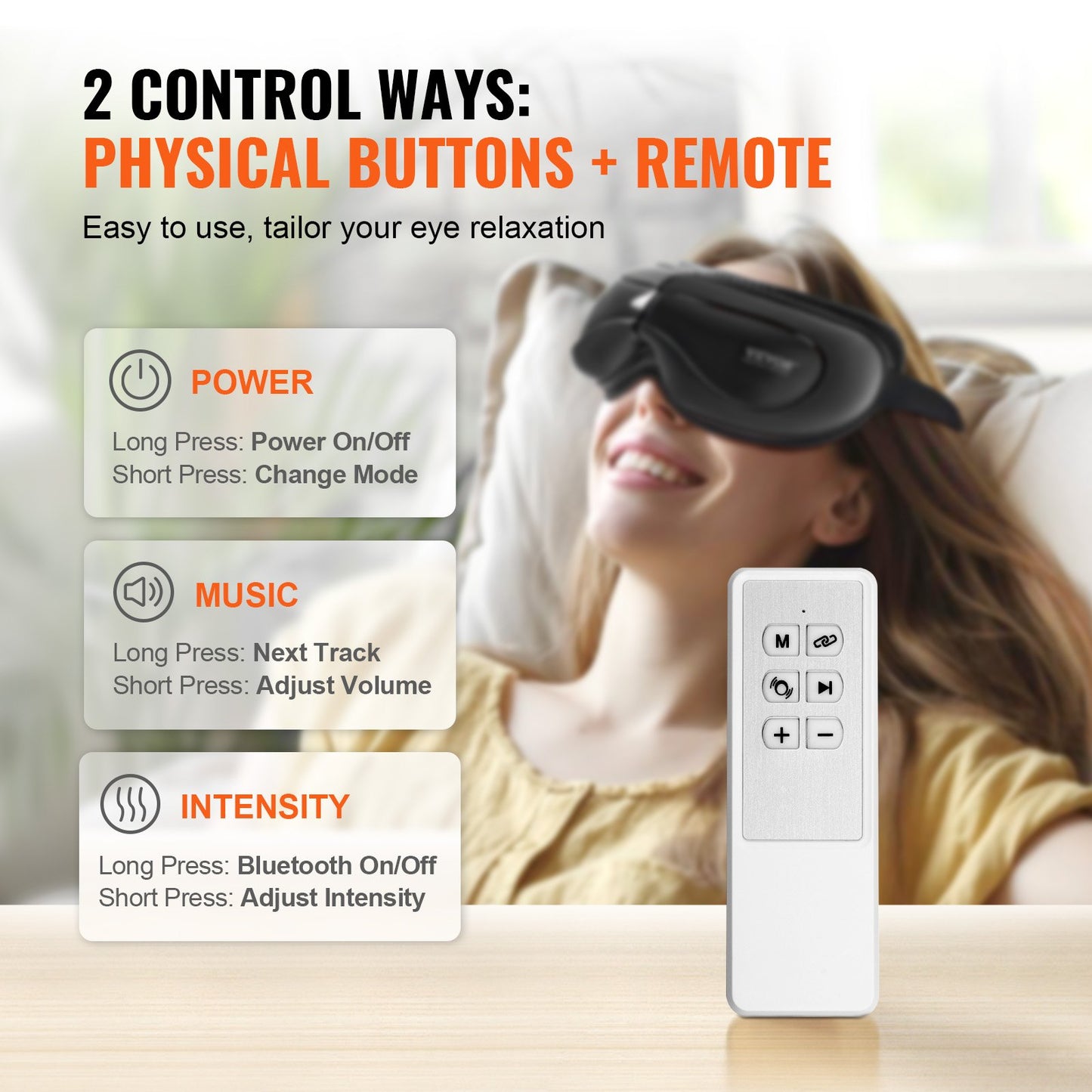 Eye Massager med värme & fjärrkontroll ögonvårdsenhet 5 lägen Bluetooth-musik