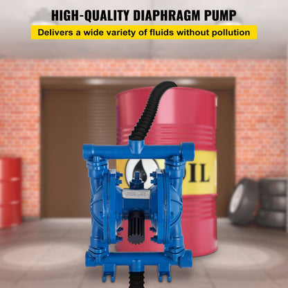 Air-operated double diaphragm pump, 1/2 inlet and outlet, cast iron body, 3 GPM &amp; Max 90 PSI, nitrile diaphragm pneumatic transfer pump for petroleum, diesel, oil and low viscosity fluids