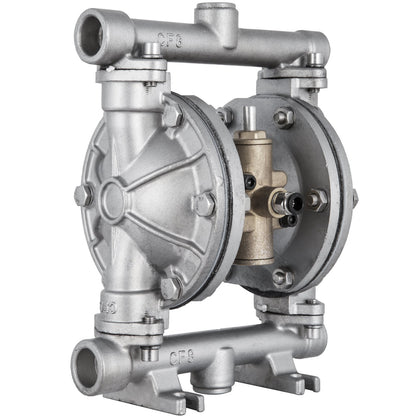 Luftdriven dubbelmembranpump, 1/2 inlopp och utlopp, kropp i rostfritt stål, 3 GPM & Max 90PSI, PTFE-membran pneumatisk överföringspump för petroleum, diesel, olja och lågviskösa vätskor