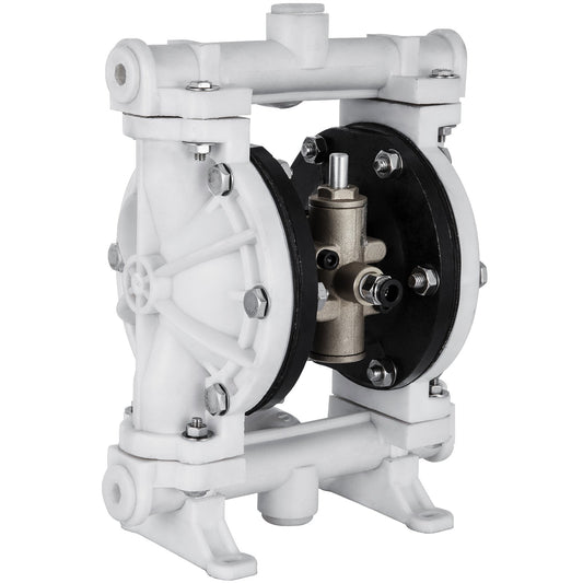 Luftdriven dubbelmembranpump, 1/2 inlopp och utlopp, polypropenkropp, 2,5 GPM & Max 80PSI, PTFE-membran pneumatisk överföringspump för petroleum, diesel, olja och lågviskösa vätskor