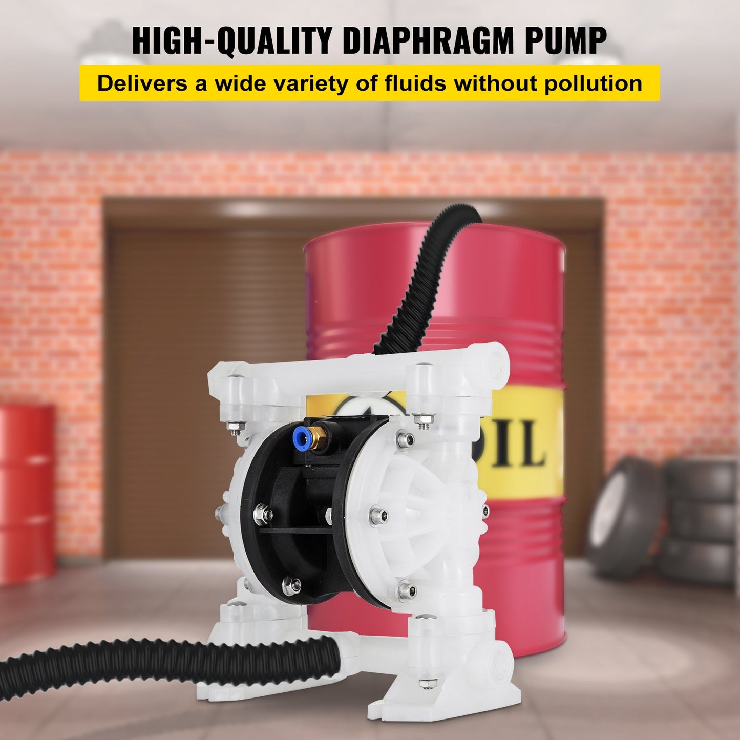 Air Double Diaphragm Pump 7GPM 100PSI Polypropylene Diaphragm Water Pump with 1/2 Inlet and Outlet Ports Air Pump Diaphragm 226.4ft Max Head Air Operated Diaphragm Pump with Sealed Ball Valve
