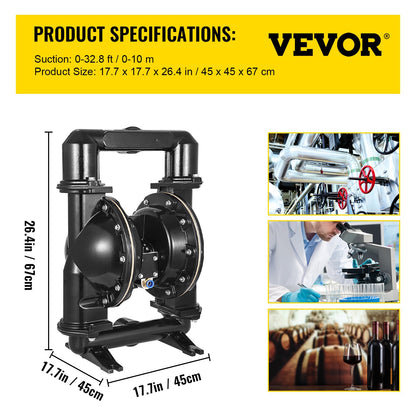 Luftdriven dubbelmembranpump, 2 tums inlopp och utlopp, kropp av aluminiumlegering, 75 GPM & Max 120PSI, Nitrilmembranöverföringspump för petroleum, diesel, olja och lågviskösa vätskor