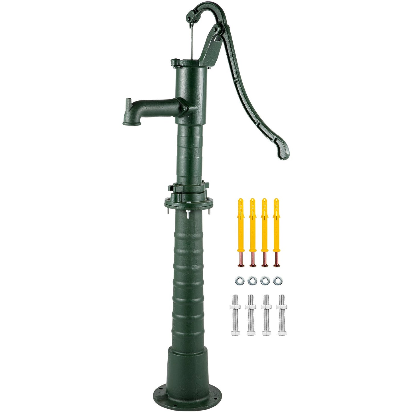 Hand Water Pump with Stand, 15.7 x 9.4 x 51.6 Inch Jug Pump and 26 Inch Pump Stand with Pre-Set 1/2" Holes for Easy Installation, Rustic Cast Iron Well Pump for Garden, Yard, Yard Irrigation, Green