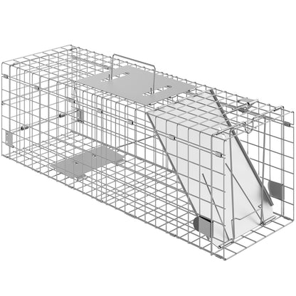 Live Animal Cage Trap, 24" x 8" x 8" Humane Cat Trap Galvanized Iron, Foldable Animal Trap with Handle for Rabbits, Stray Cats, Squirrels, Raccoons, Aardvarks and Opossums