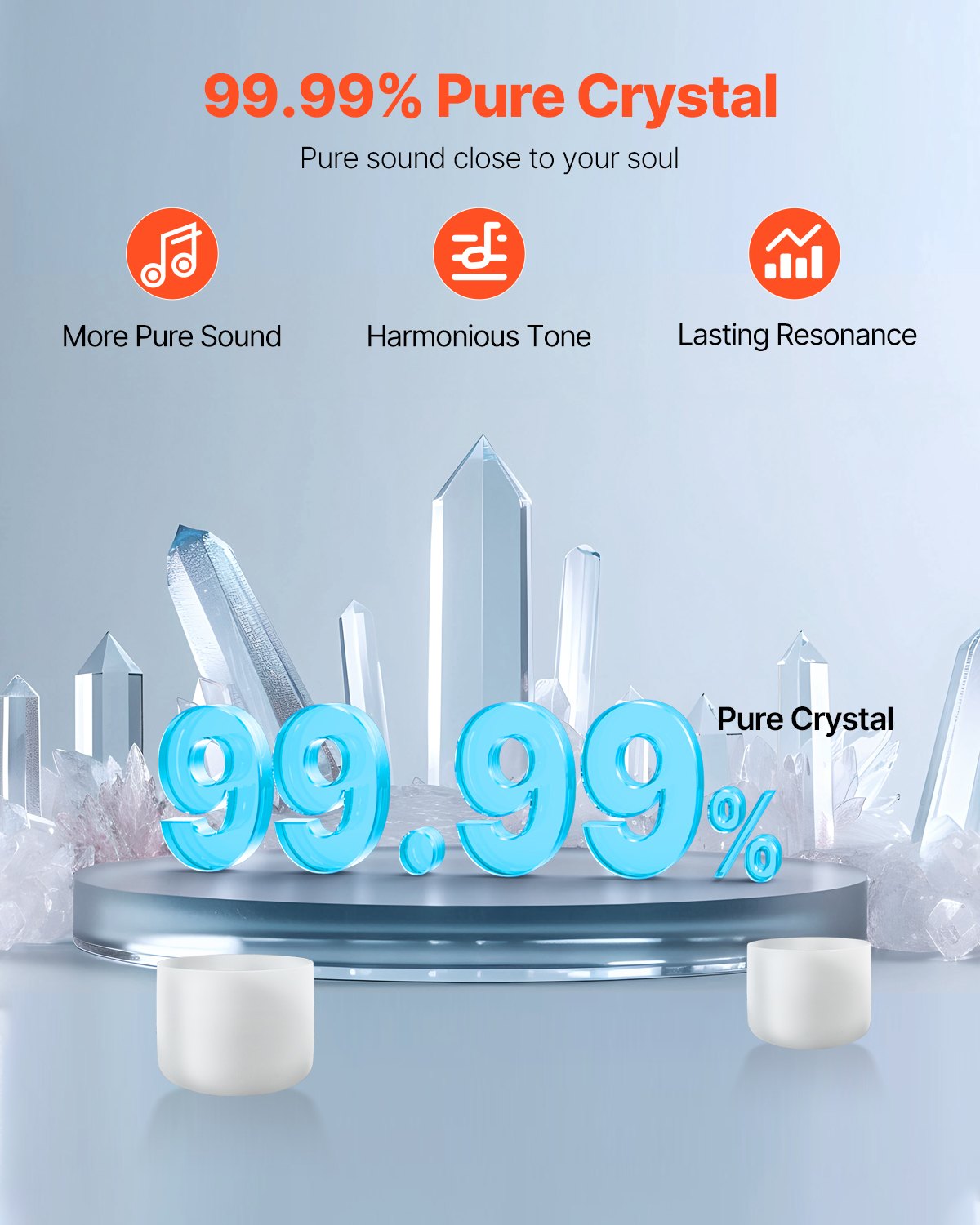 2PCS Crystal Singing Bowls 8" and 10" A &amp; F Note Singing Bowls &amp; Carry Bag