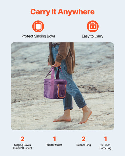 2PCS Crystal Singing Bowls 8" and 10" A &amp; F Note Singing Bowls &amp; Carry Bag