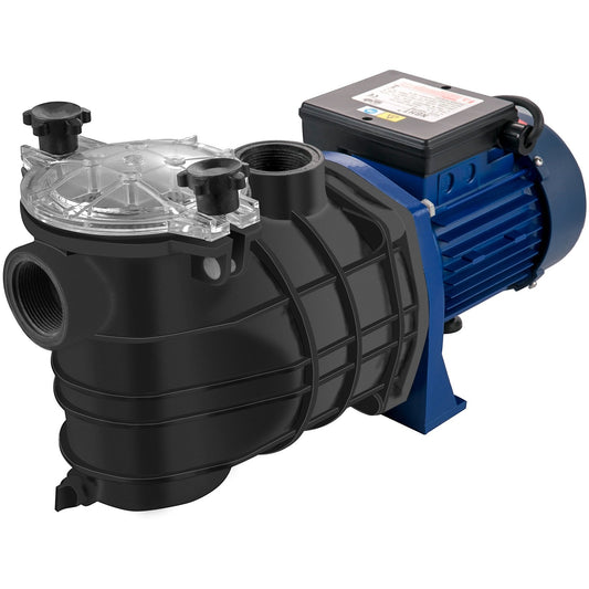 1 HK poolpump, 15000 L/h 750W poolpump i/mark poolpump med silkorg Poolpumpmotor för rent poolvatten 1,97" Inlopp/utlopp poolfilterpump med 2 monteringsslangar