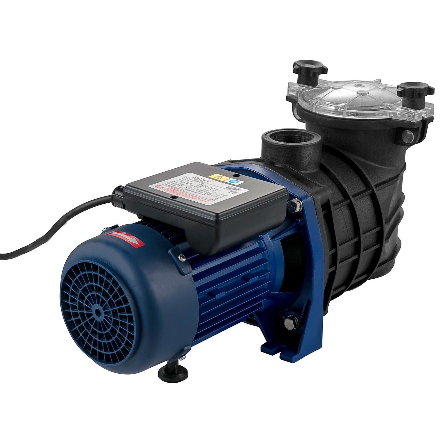 1 HK poolpump, 15000 L/h 750W poolpump i/mark poolpump med silkorg Poolpumpmotor för rent poolvatten 1,97" Inlopp/utlopp poolfilterpump med 2 monteringsslangar