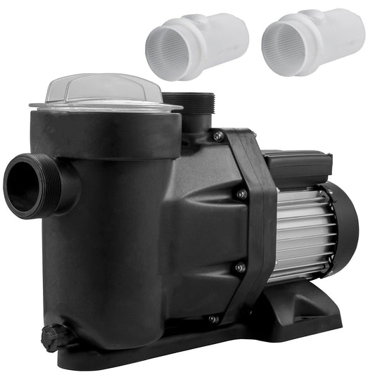 1 HK Pool Pump, 19200 L/h 750W Pool Pump In/Ground Pool Pump med Sil Korg Pool Pump Motor för rent poolvatten 1,97" Inlopp/Utlopp pool filterpump med 2 monteringsslangar