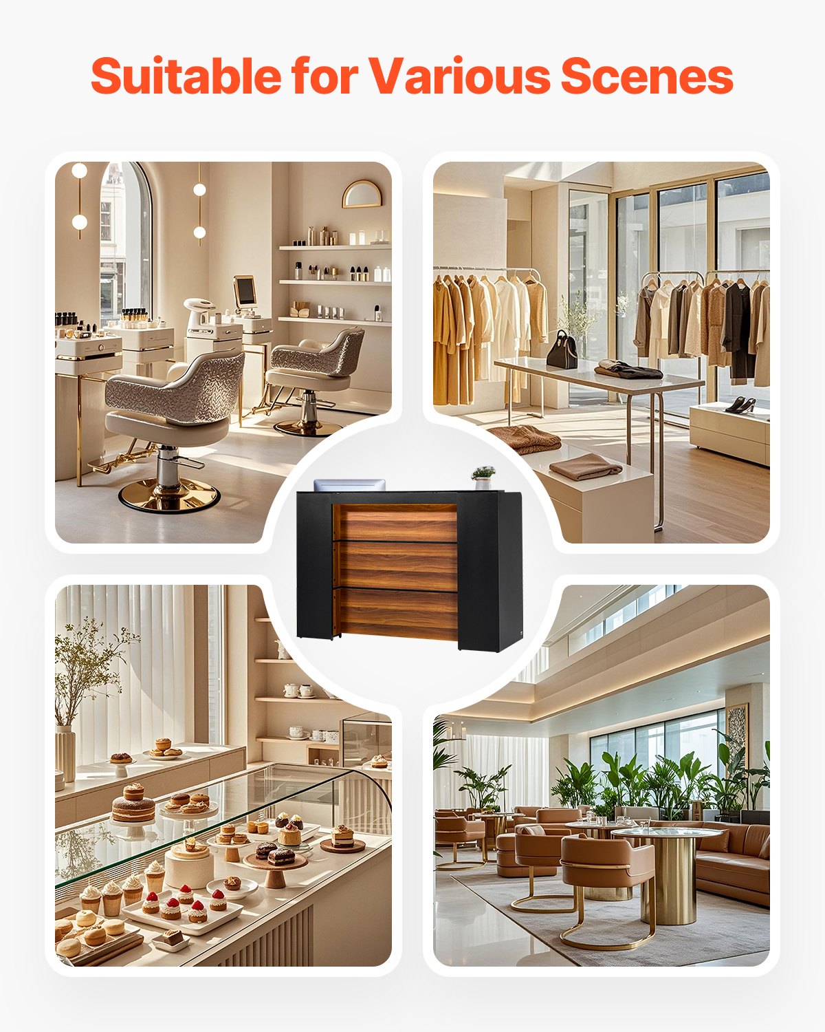 Reception desk rectangular front bench table 62.99 in salon office table