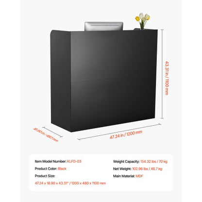 Receptionsdisk Rektangulärt Frontdiskbord 47,24 i Svart Kontorsbord