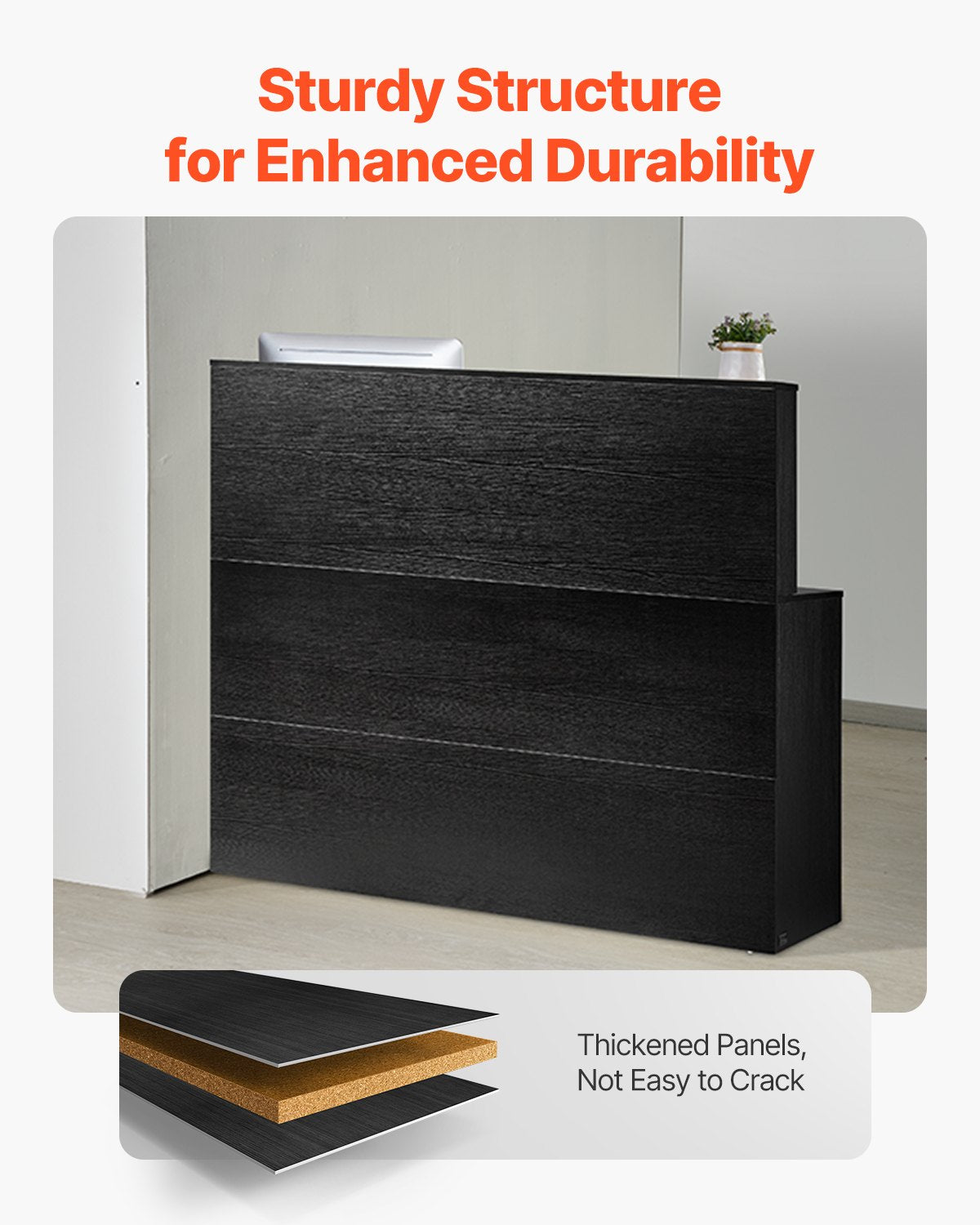 Reception desk L-shaped front bench table 55.12 in black office table