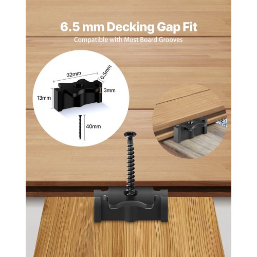 500 st dolda däckfästen för komposittrallbrädor, universella komposit-T-klämmor och dolda plastfästen med metallskruvar, polypropylen-PP-klämmor fungerar med 6,5 mm springor, svarta |  EU