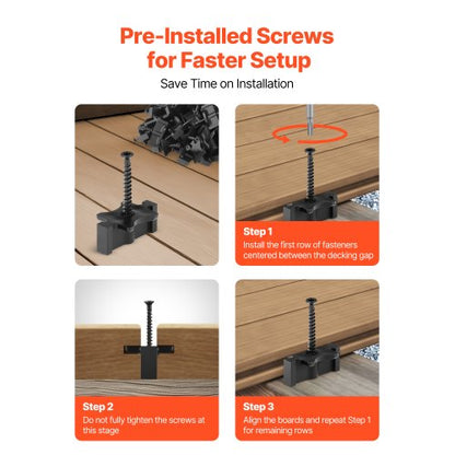 500 st dolda däckfästen för komposittrallbrädor, universella komposit-T-klämmor och dolda plastfästen med metallskruvar, polypropylen-PP-klämmor fungerar med 6,5 mm springor, svarta |  EU