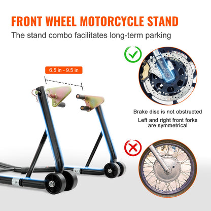 Motorcycle Stand Lift, 0.39 Ton Front Rear Combo Stand Lift Stand, Front and Rear Wheel Fork Stand, U+L Fork Swingarm Spool, Compatible with Most Yamaha Honda Kawasaki Suzuki Motorcycles, Black