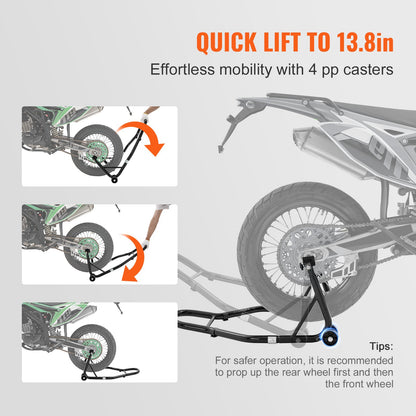 Motorcycle Stand Lift, 0.39 Ton Front Rear Combo Stand Lift Stand, Front and Rear Wheel Fork Stand, U+L Fork Swingarm Spool, Compatible with Most Yamaha Honda Kawasaki Suzuki Motorcycles, Black