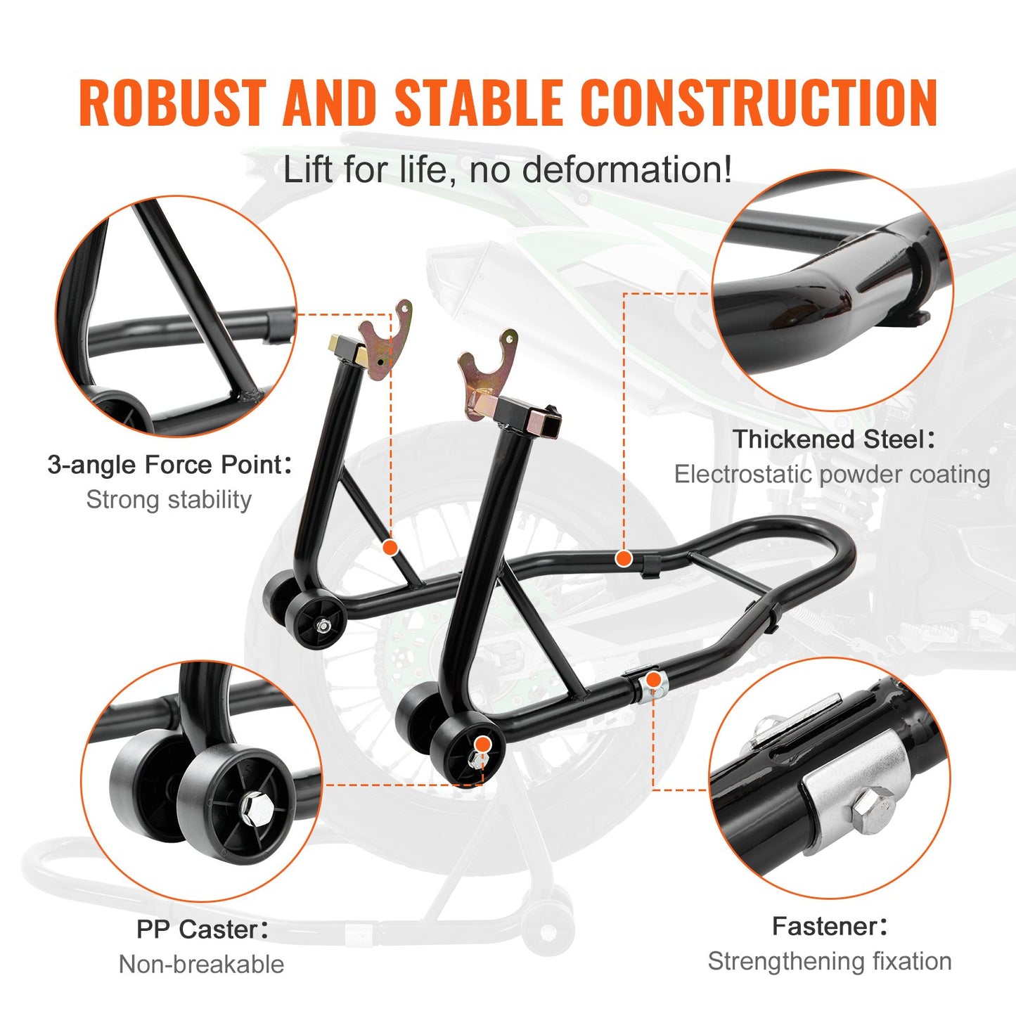 Motorcycle Stand Lift, 0.39 Ton Front Rear Combo Stand Lift Stand, Front and Rear Wheel Fork Stand, U+L Fork Swingarm Spool, Compatible with Most Yamaha Honda Kawasaki Suzuki Motorcycles, Black