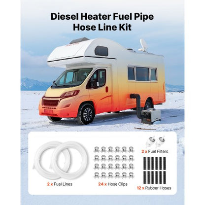 Bränsleslangssats, 5000 mm bränsleledningssats för dieselvärmare, Utbytbara bränsleledningssatser för parkeringsvärmare med ledningar, filter, klämmor och slangar, Tillbehör till tankdieselvärmare för 2KW, 5KW och 8KW värmare |  EU
