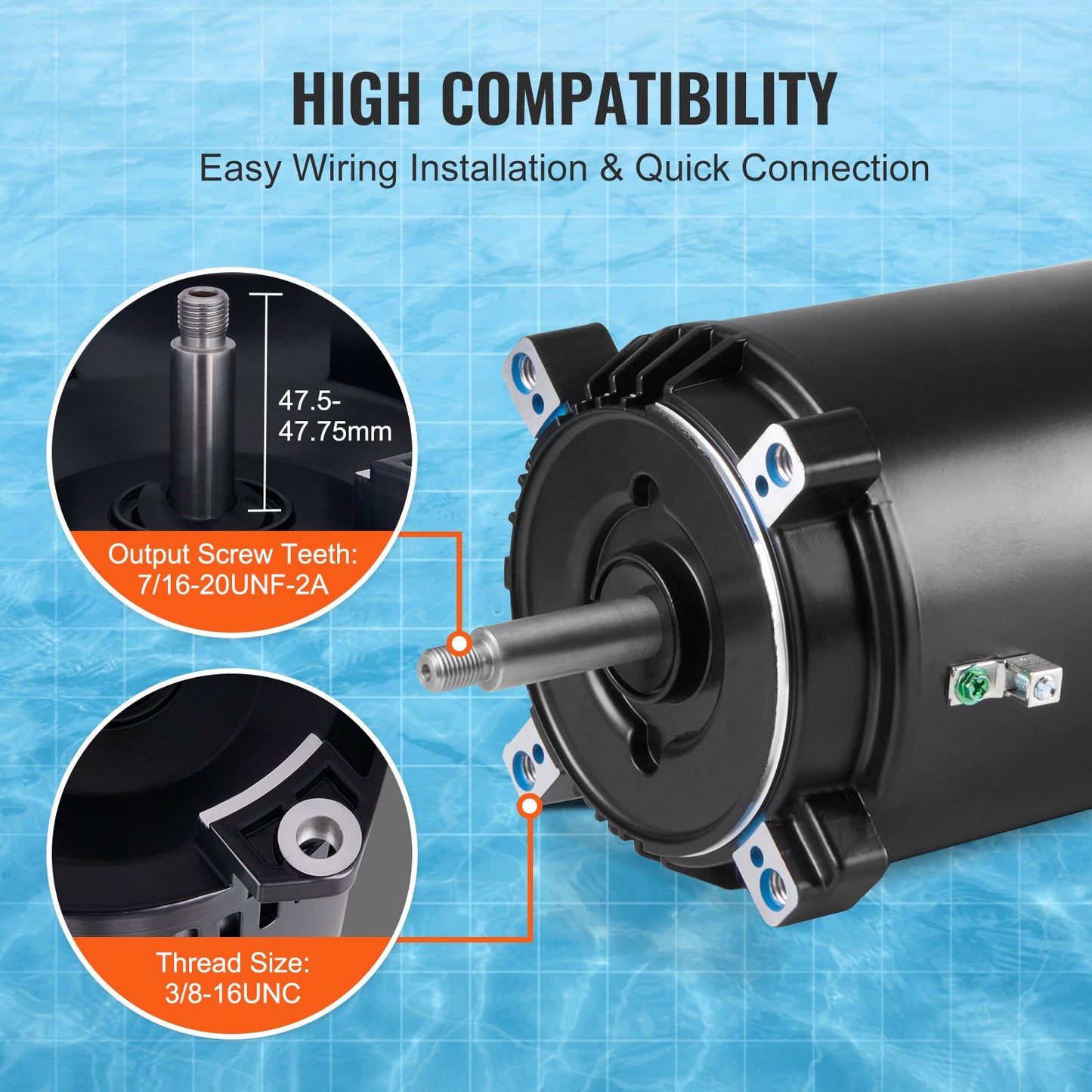 1,5HP Poolpumpmotor 115/230V 13,6/6,8A 56J 3450RPM 90μF/250V Kondensator