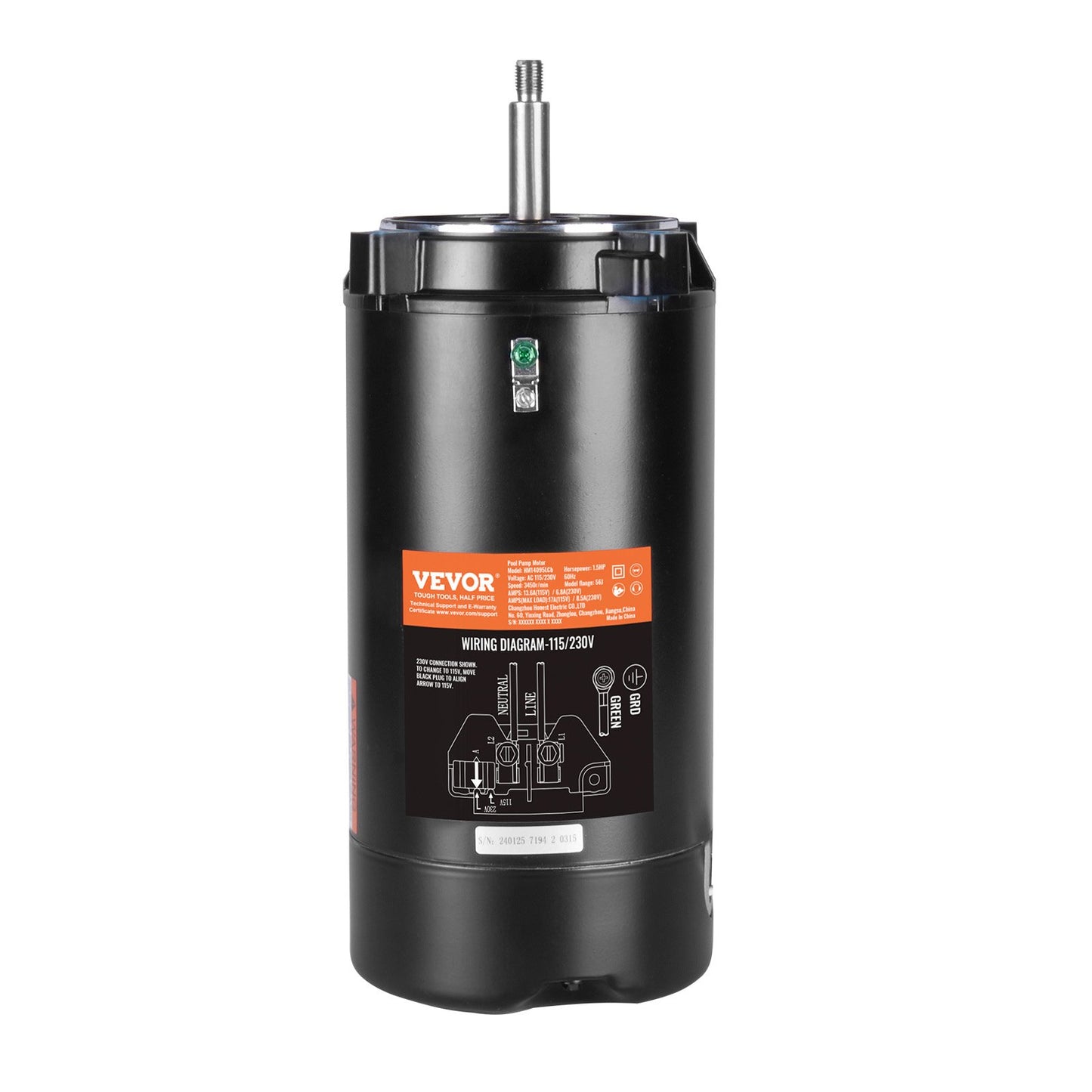 1,5HP Poolpumpmotor 115/230V 13,6/6,8A 56J 3450RPM 90μF/250V Kondensator