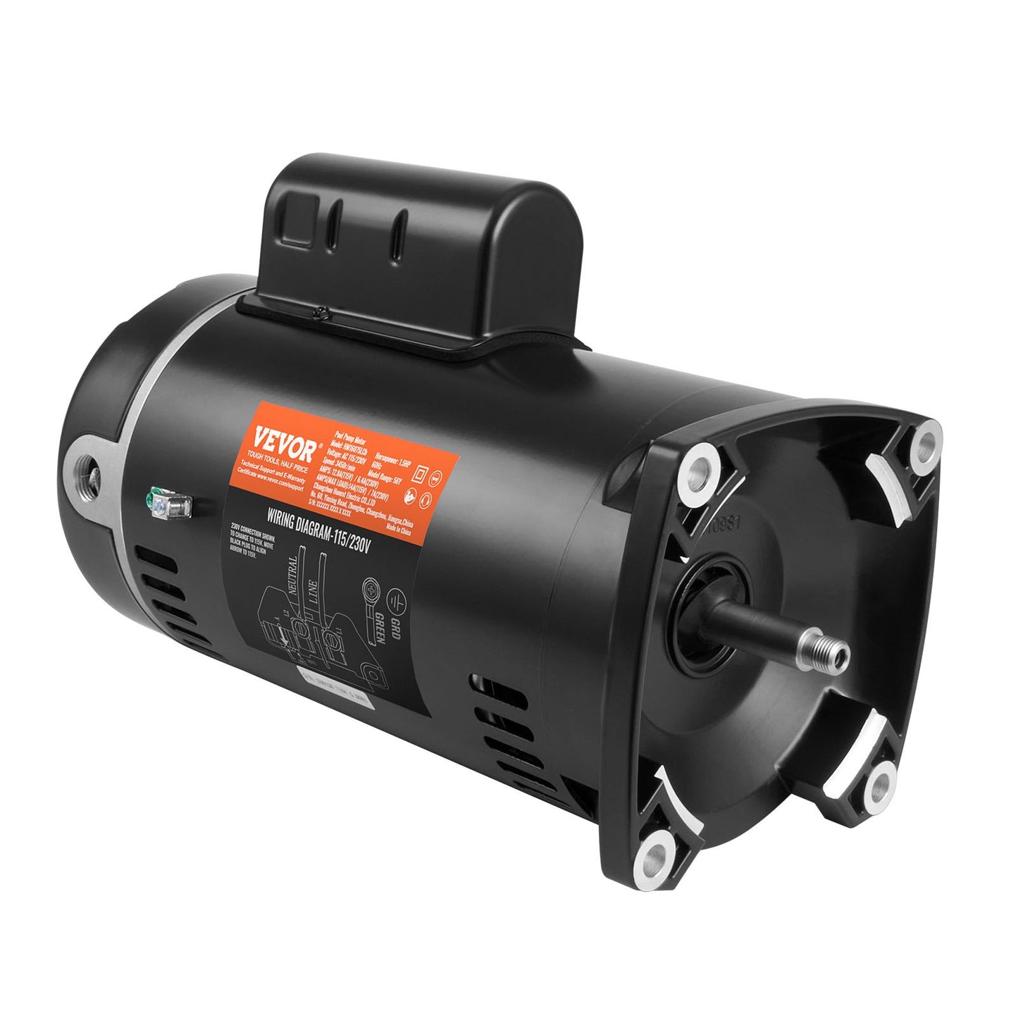 1,5HP poolpumpsmotor 115/230V 12,8/6,4A 56Y 3450RPM 90μF/250V kondensator