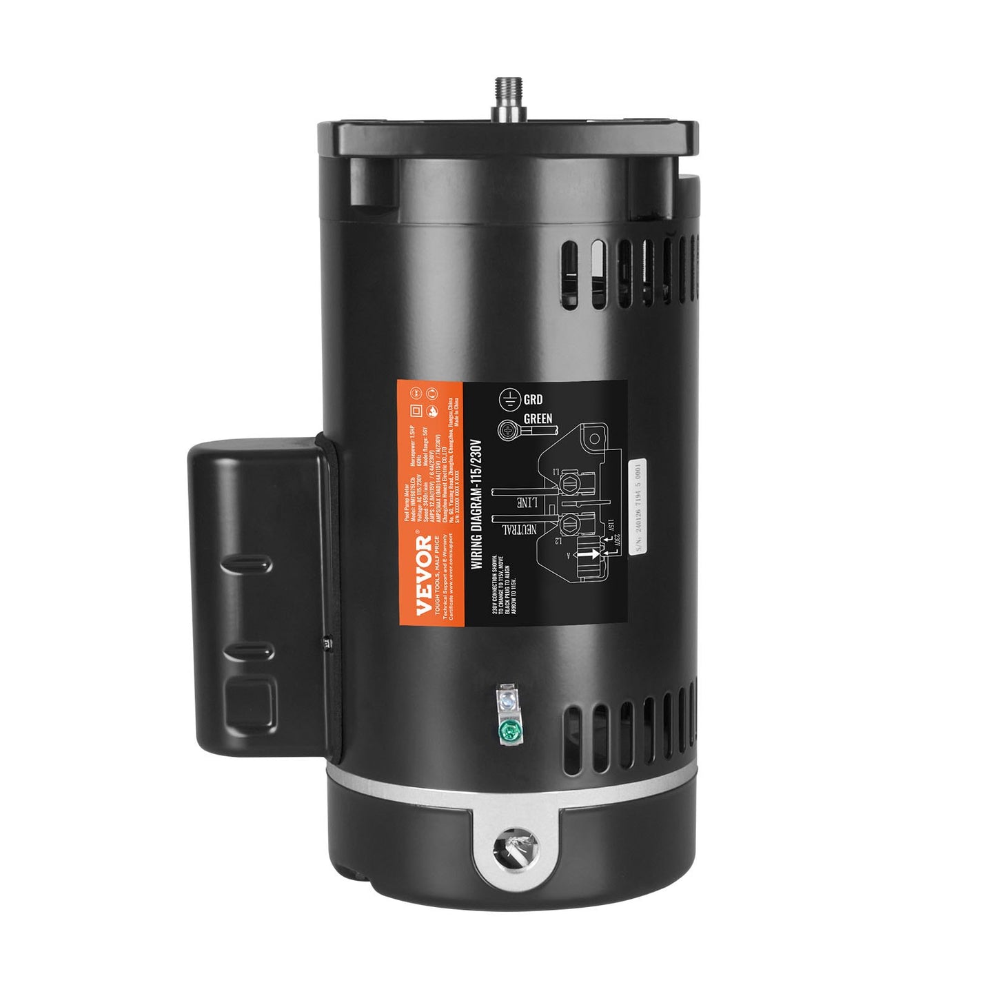 1,5HP poolpumpsmotor 115/230V 12,8/6,4A 56Y 3450RPM 90μF/250V kondensator