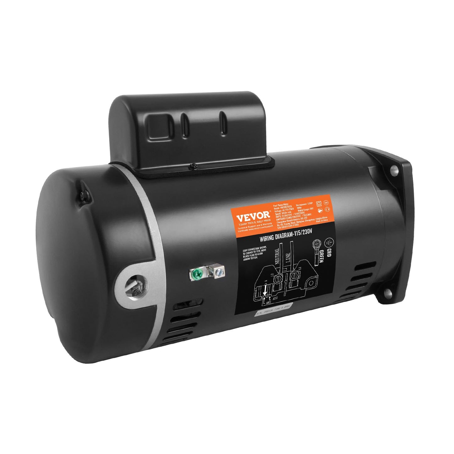 1,5HP poolpumpsmotor 115/230V 12,8/6,4A 56Y 3450RPM 90μF/250V kondensator