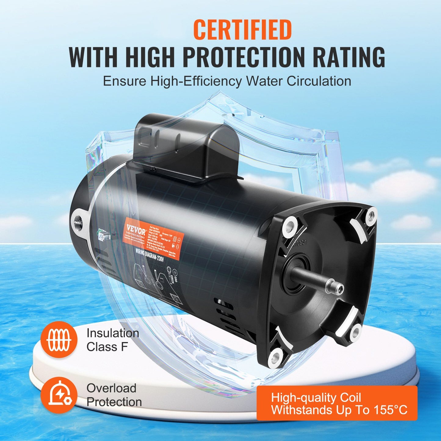 2HP poolpumpsmotor 230V 60Hz 7,8Ampere 56Y 3450RPM 50μF/250V kondensator