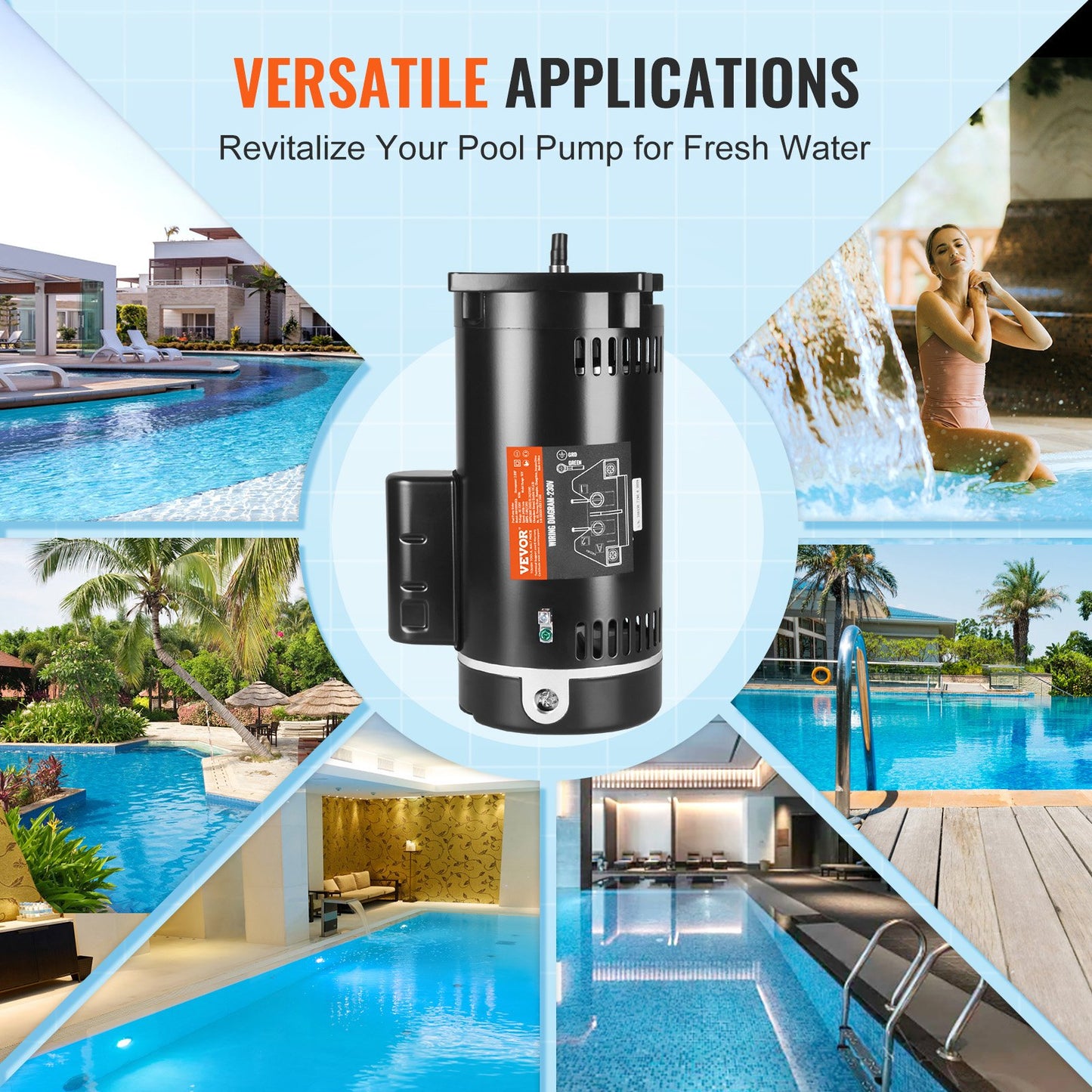 2HP poolpumpsmotor 230V 60Hz 7,8Ampere 56Y 3450RPM 50μF/250V kondensator
