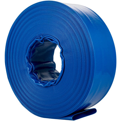 Utloppsslang, 1-1/2" x 105', PVC-tygslang för läggning av platt tyg, kraftig återspolningsslang med klämmor, väderbeständig och sprängsäker, idealisk för simbassäng och vattenöverföring, blå