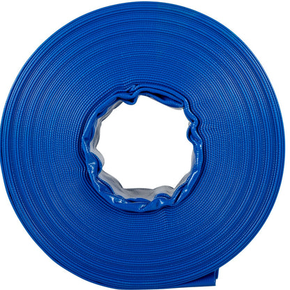 Utloppsslang, 1-1/2" x 105', PVC-tygslang för läggning av platt tyg, kraftig återspolningsslang med klämmor, väderbeständig och sprängsäker, idealisk för simbassäng och vattenöverföring, blå