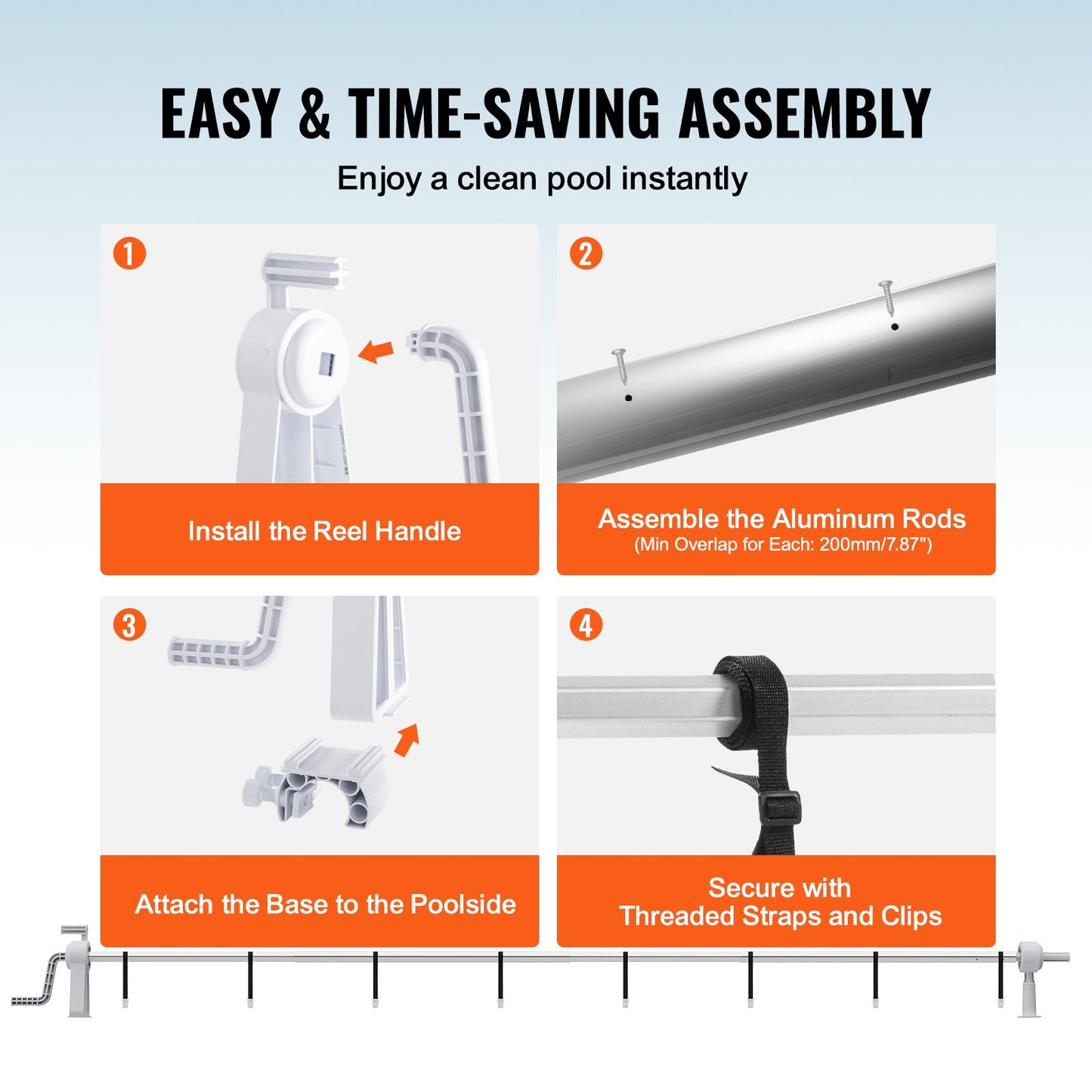 Pool cover roller, aluminum sunshade roller 20 feet, above ground pool cover roller, suitable for 3-20 feet wide pools