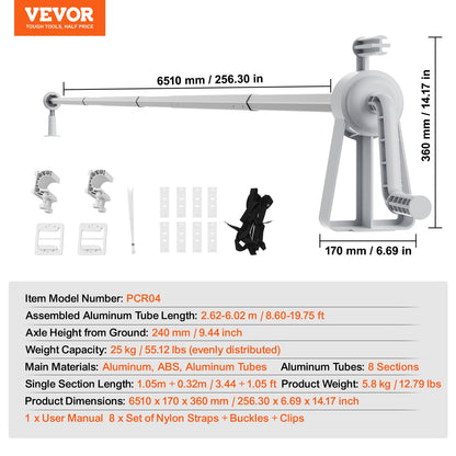 Pool cover roller, aluminum sunshade roller 20 feet, above ground pool cover roller, suitable for 3-20 feet wide pools