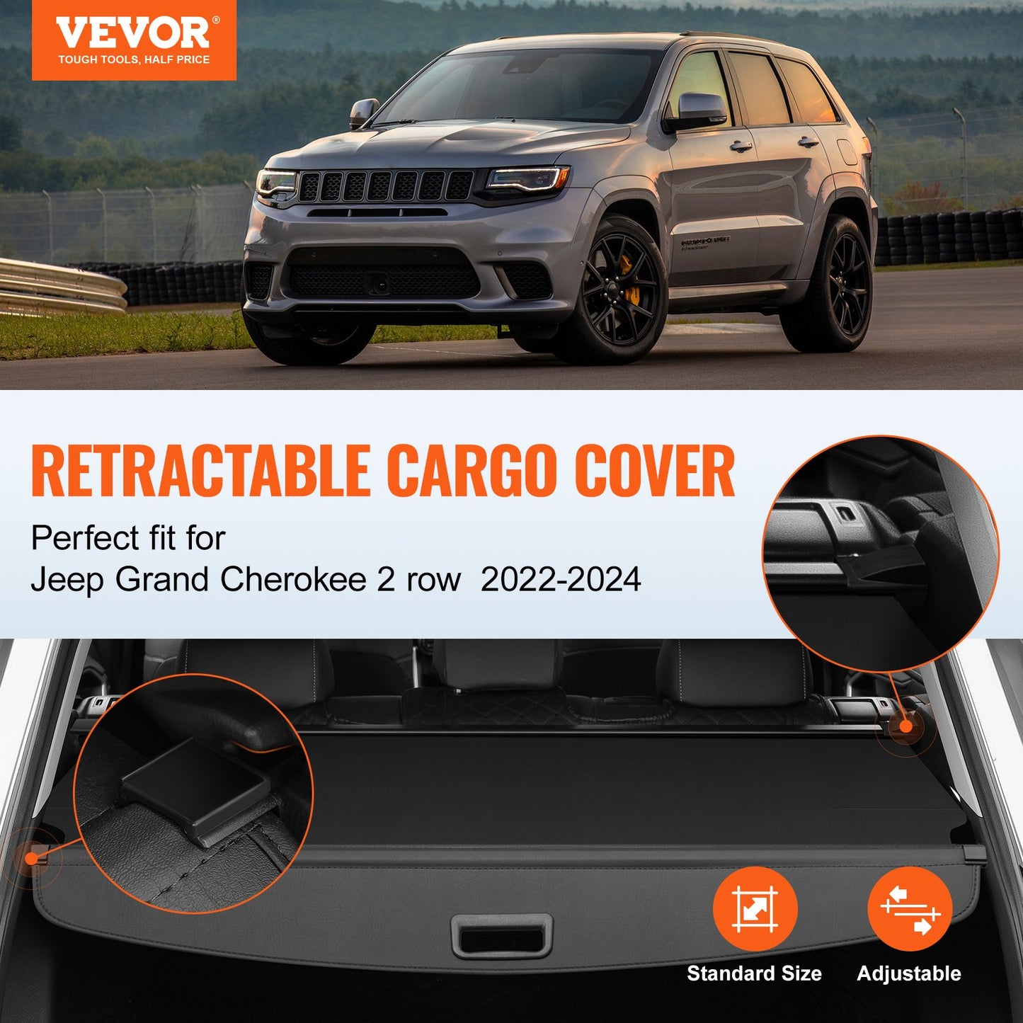 Retractable cargo cover for Jeep Grand Cherokee 2 Row 2022-2024 OEM design