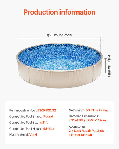 Round Pool Liner 21ft Overlapp Style Pool Liner 54in Vägghöjd
