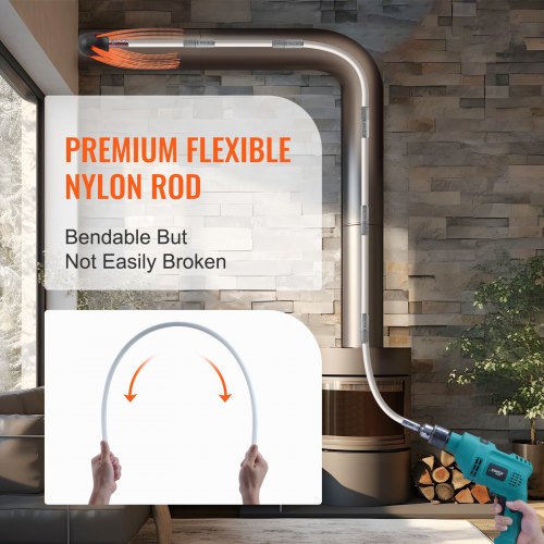 8 m langes Schornsteinfeger-Set mit 8 verstärkten flexiblen Nylonstäben, ergonomischer Schornsteinreinigungsbürste, 360-Grad-Bürste, Schornsteinreiniger, reichhaltiges Rauchabzugszubehör für Kamine, Heimgebrauch, passt auf die meisten Rohre | EU