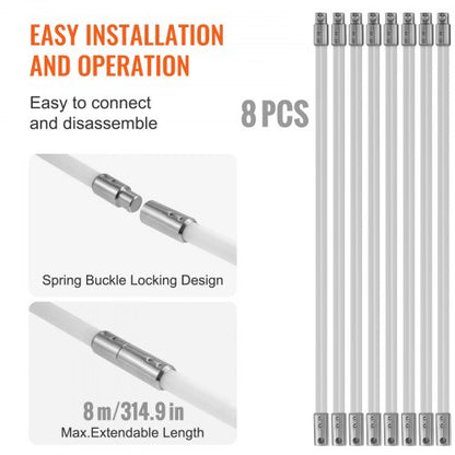 8 m langes Schornsteinfeger-Set mit 8 verstärkten flexiblen Nylonstäben, ergonomischer Schornsteinreinigungsbürste, 360-Grad-Bürste, Schornsteinreiniger, reichhaltiges Rauchabzugszubehör für Kamine, Heimgebrauch, passt auf die meisten Rohre | EU