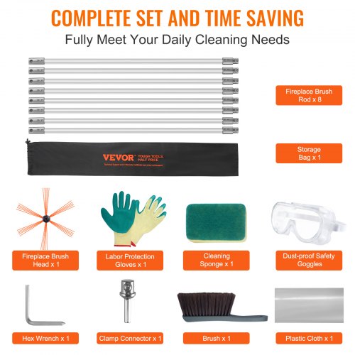 8 m langes Schornsteinfeger-Set mit 8 verstärkten flexiblen Nylonstäben, ergonomischer Schornsteinreinigungsbürste, 360-Grad-Bürste, Schornsteinreiniger, reichhaltiges Rauchabzugszubehör für Kamine, Heimgebrauch, passt auf die meisten Rohre | EU