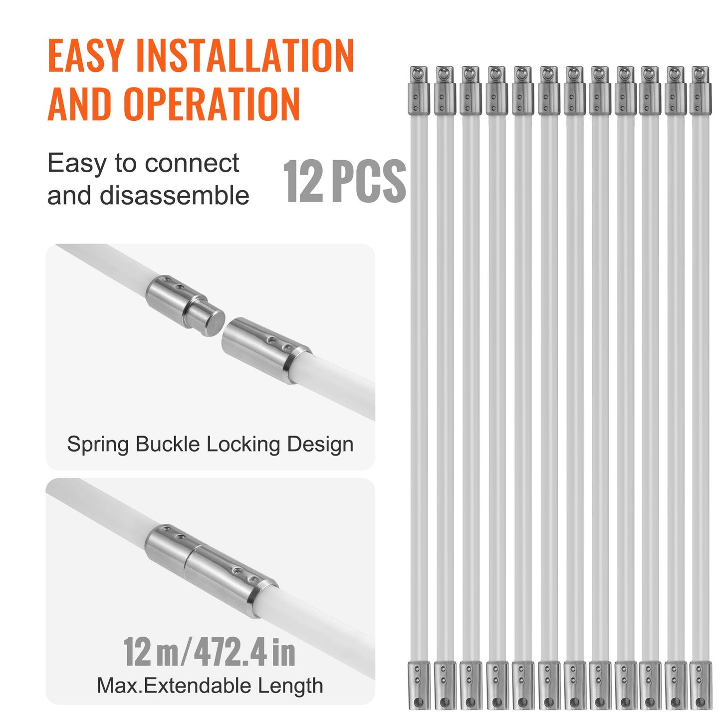 12m Sweeper Set, with 12 Reinforced Flexible Nylon Rods, Ergonomic Chimney Cleaning Brush, 360-Degree Brush, Chimney Cleaner, Rich Flue Accessories for Fireplaces Home Use Fits Most Pipes