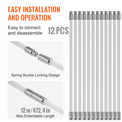 12m Sweeper Set, with 12 Reinforced Flexible Nylon Rods, Ergonomic Chimney Cleaning Brush, 360-Degree Brush, Chimney Cleaner, Rich Flue Accessories for Fireplaces Home Use Fits Most Pipes