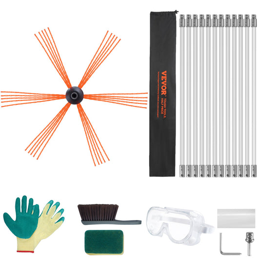 12m Sweeper Set, with 12 Reinforced Flexible Nylon Rods, Ergonomic Chimney Cleaning Brush, 360-Degree Brush, Chimney Cleaner, Rich Flue Accessories for Fireplaces Home Use Fits Most Pipes