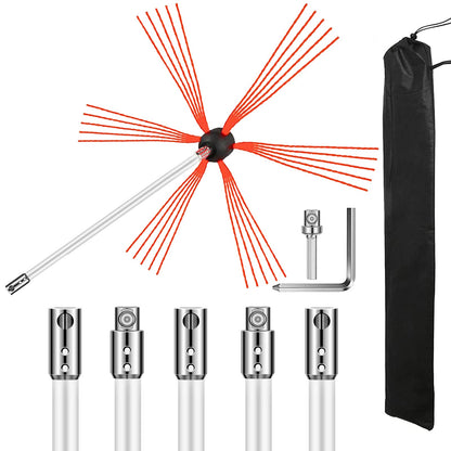 Flexible Chimney Sweep Rods, 20FT Chimney Cleaning Kit, Nylon Chimney Sweeper Chimney Cleaning Kit Flexible Brush Head Chimney Sweep Rods Easy to Connect Chimney Brush with 6 White Rods