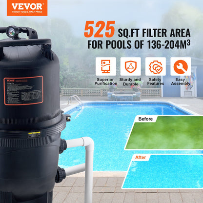 Cartridge pool filter, 49 sqm filter area Inground pool filter, filter system for above ground pool filtration with upgrade filter and leak proof, for hot tubs, spas, inflatable pool