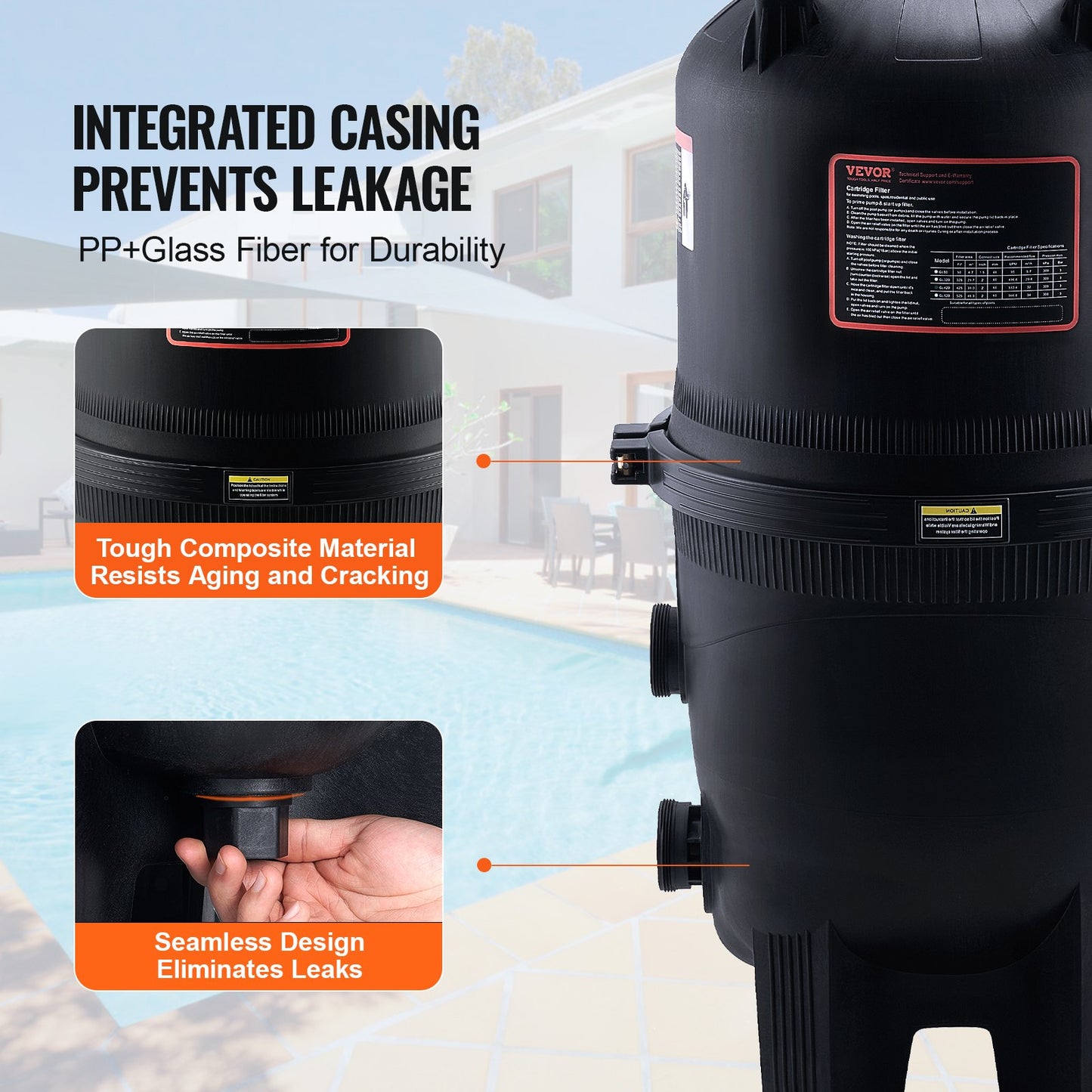 Cartridge pool filter, 49 sqm filter area Inground pool filter, filter system for above ground pool filtration with upgrade filter and leak proof, for hot tubs, spas, inflatable pool